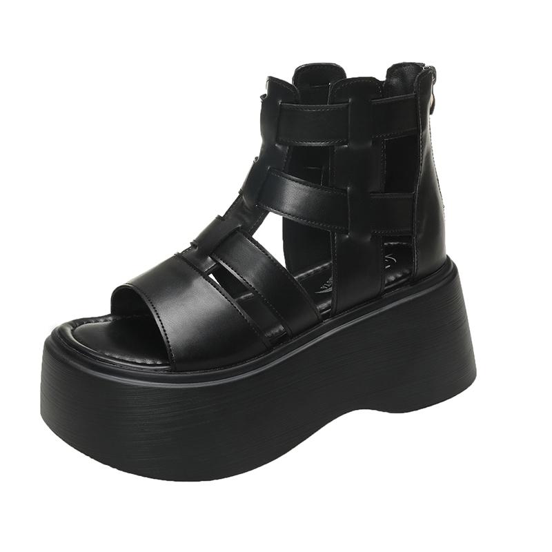 

Модные летние сандалии на танкетке 7,5 см, кроссовки, новые женские пляжные шлепанцы на высокой платформе, повседневные сандалии, дышащие тапочки для ходьбы 34 чёрный