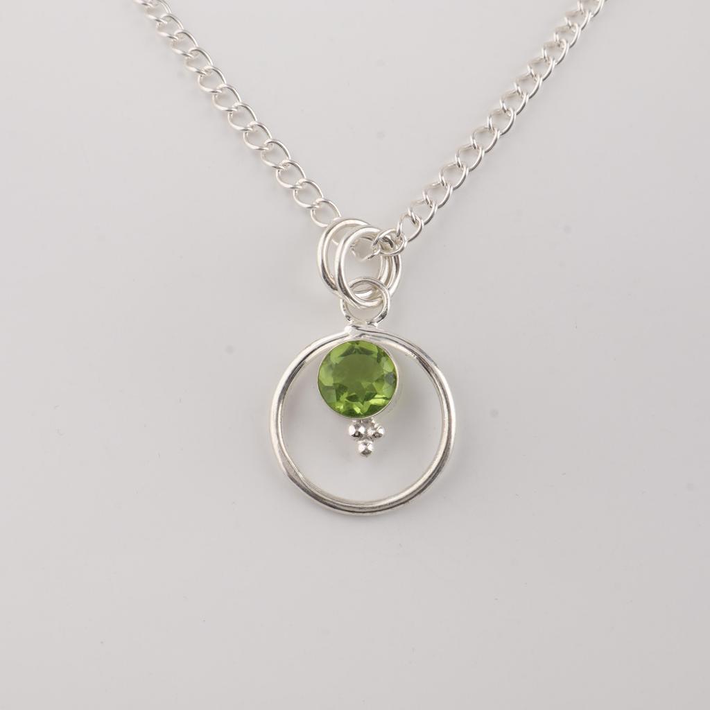 Peridot Gemstone 925 Sterling Silver Handmade Jewelry Designer Round Pendant 1.2" For Her PP-8-10