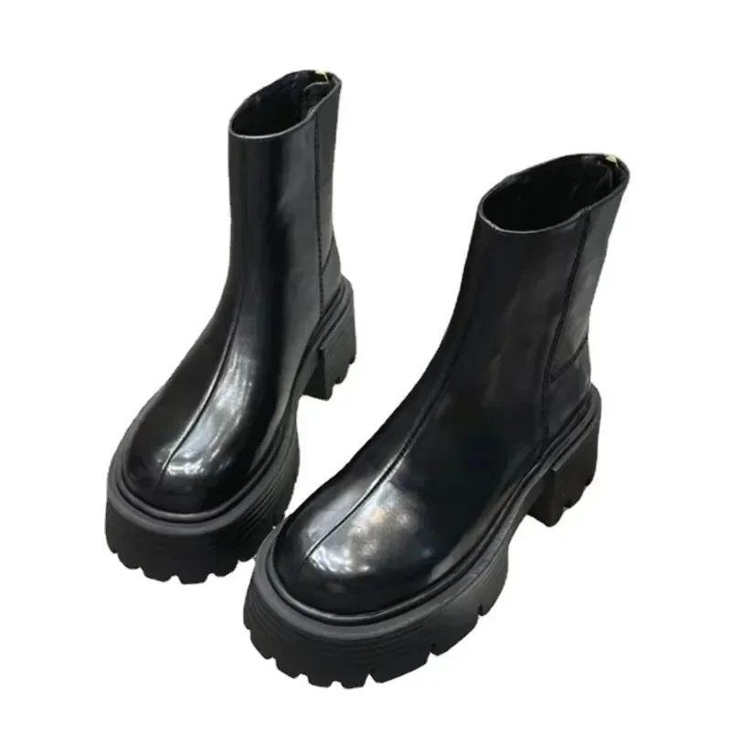 Fashion Fashion Women's Ankle Boots High Heel Round Head Thick Heel Back Zipper Fashion Boots Platform Shoes Boots Women 2025