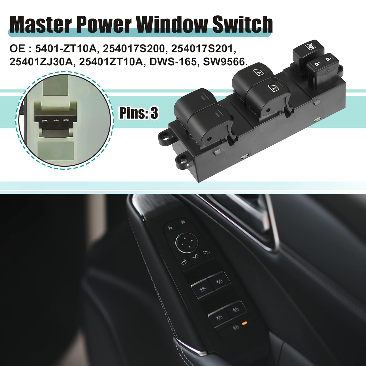 ACROPIX Front Left Driver Side Master Power Window Switch Fit for Nissan Armada Titan 2004 2005 No.254017S200 - Pack of 1 Black