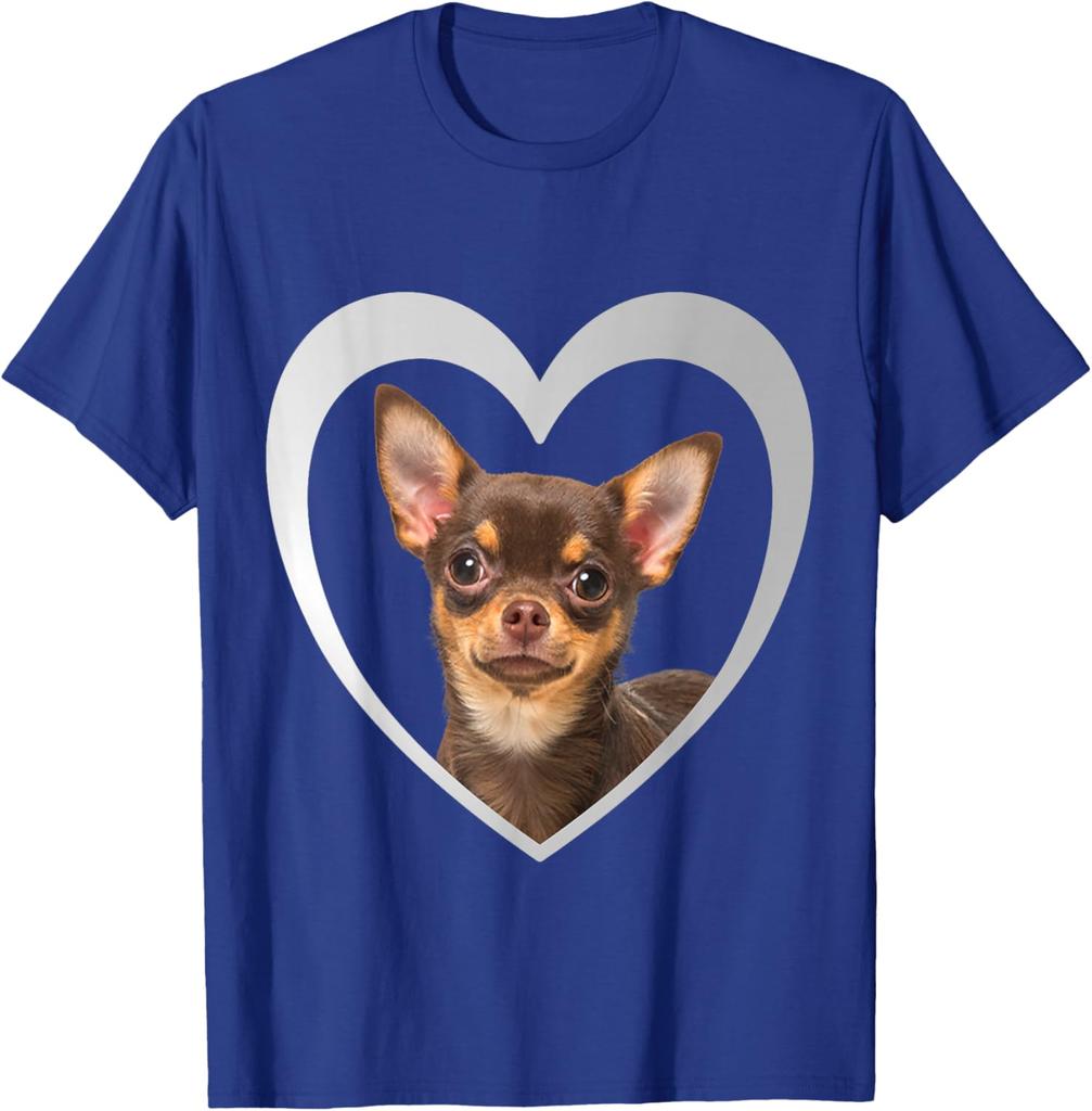 Chihuahua Hund Herz Umriss Grafik T-Shirt Herren Lässig Baumwolle Rundhals T-Shirt Reise