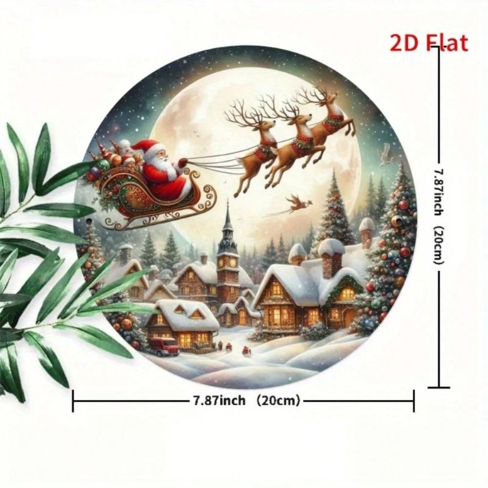 Vintage Santa Claus Sleigh Metal Wall Decor 2D Flat Christmas Decoration Reindeer Winter Village Tin Sign