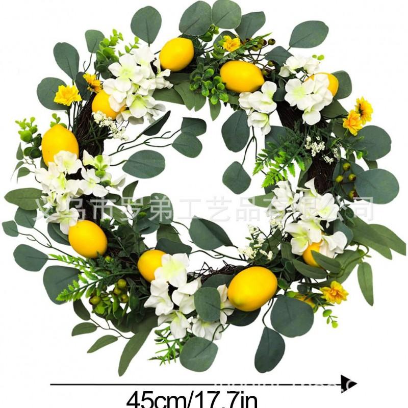 Artificial Lemon Peony Wreath Wall Hanging Decor Door Home Festival Party Decoration