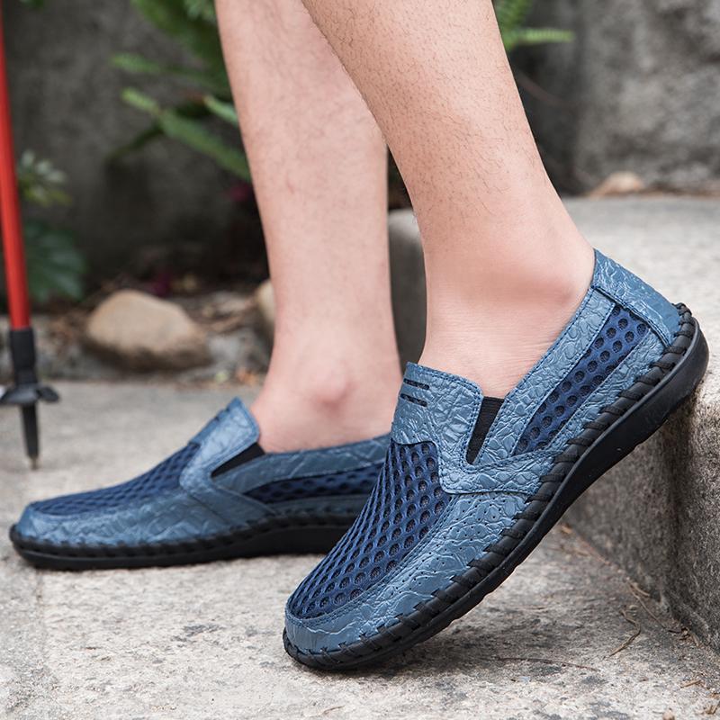Men's White Loafers Slip-On Grey Driving Flat Black Hiking Shoes Walking Orthopedic Handmade Shoes Plus Size