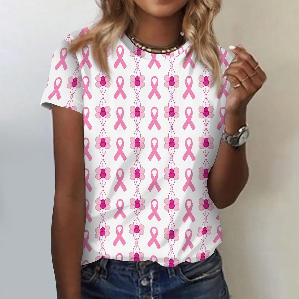 Women's Breast Printed Neck Casual T-Shirt