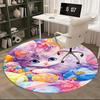 1pc Anime Design Round Carpet Cute Kitten with Colorful Flowers Chair Mat for Office, Home Decor, Living Room, Bedroom, Game Room, Non Slip Rug