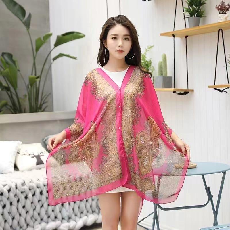 Womens Lightweight Floral Print Sun Protection Scarf Shawl Cycling Driving Beach UV Shield