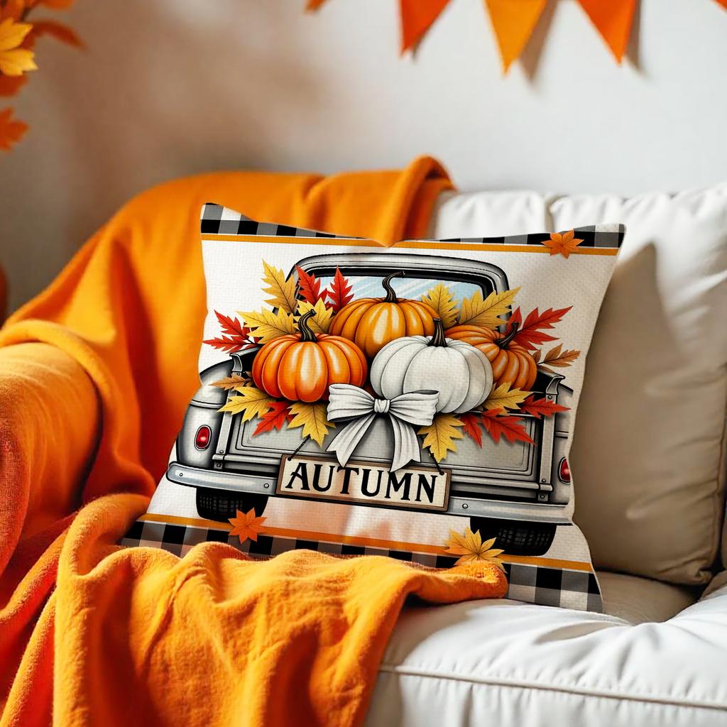 Autumn Harvest Theme Cushion Cover Floral Print Linen Cushion Cover Holiday Decorative Cushion Cushion Cover