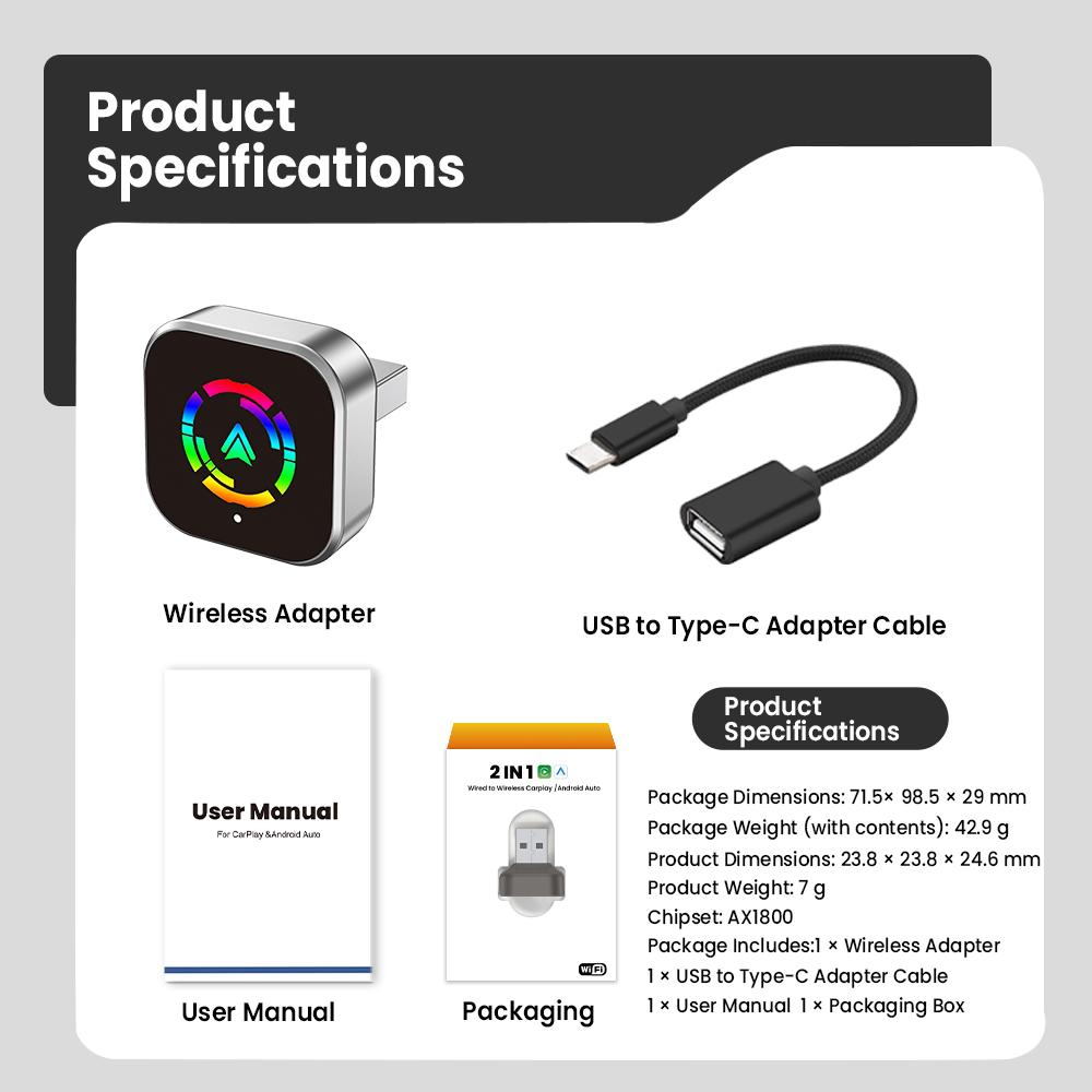 2 in 1 Wireless CarPlay Vehicle Android Auto Car Play Adaptor Mini USB Car Play Dongle for Apple Carplay Wireless Adapter Universal