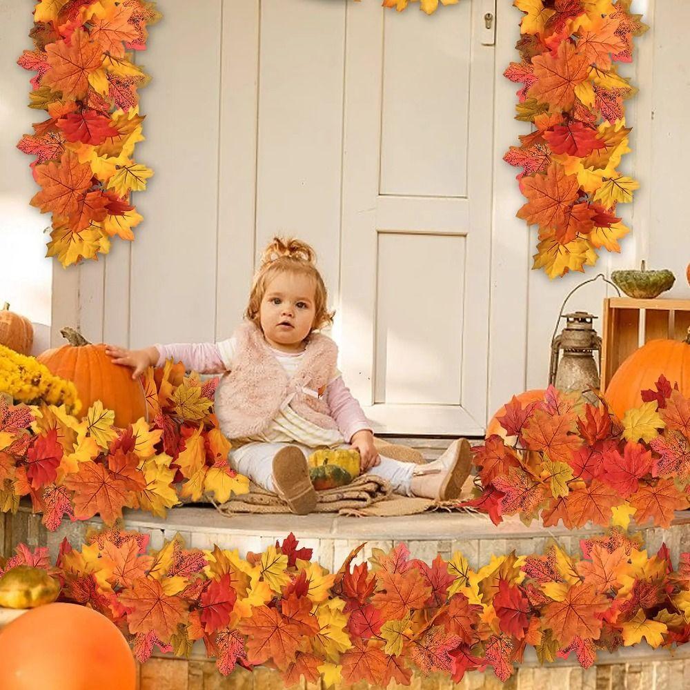 1.7m Red Autumn Maple Leaves Creative Fake Autumn Vines Artificial Maple Garland  Halloween Decor