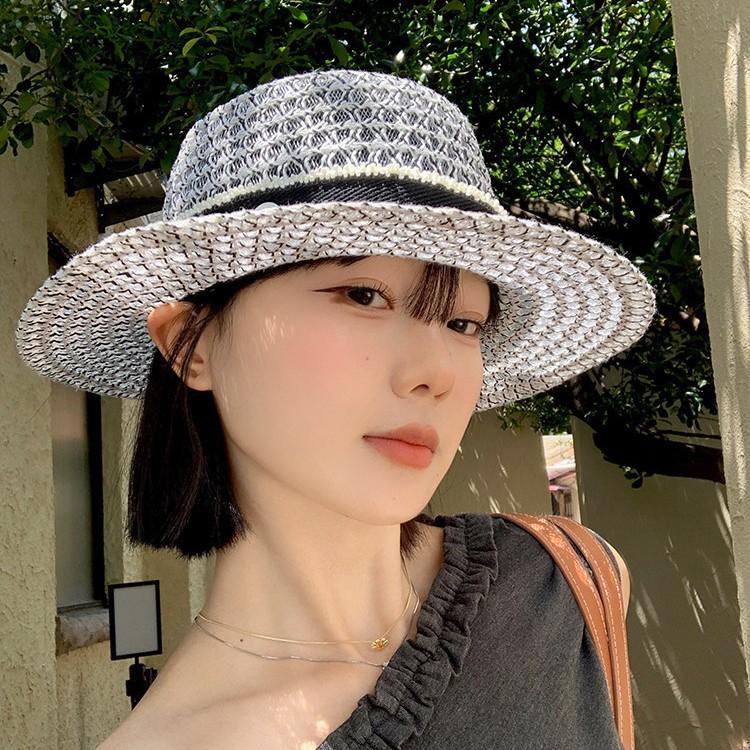French small fragrant style elegant flat top top hat women's summer hollow breathable flat brim sun protection seaside straw hat tide