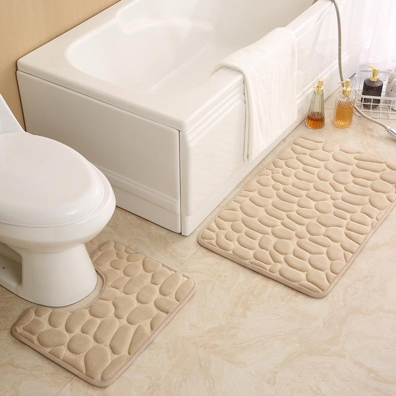 Inyahome Memory Foam 2 Pieces Bath Rugs Set Soft Non-Slip Thick Bath Mat and Contour Toilet Rug Absorbent Washable Bathroom Rugs