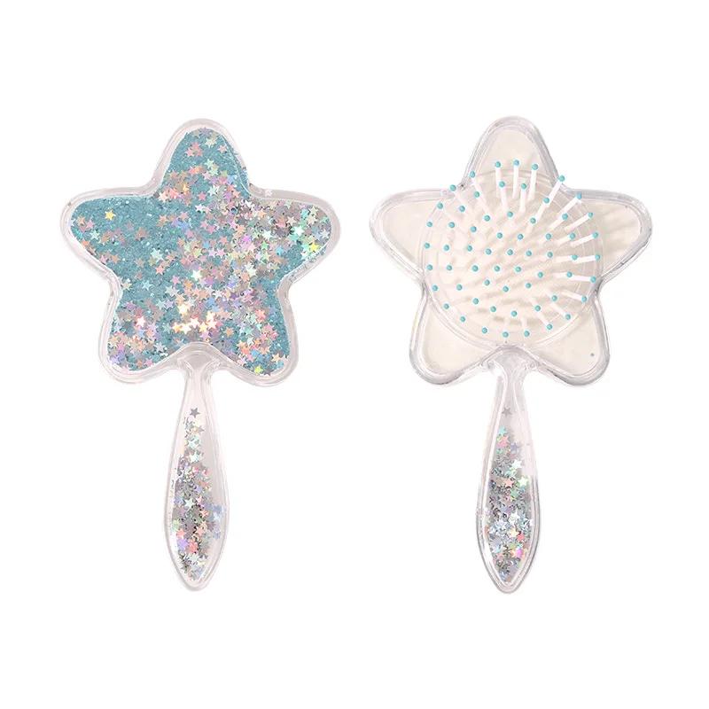 1pcs New Type Fashion Star Flowing Glitter Airbag Comb Mirror for Baby Girl Princess Hair Supplies Massage Sequins Comb