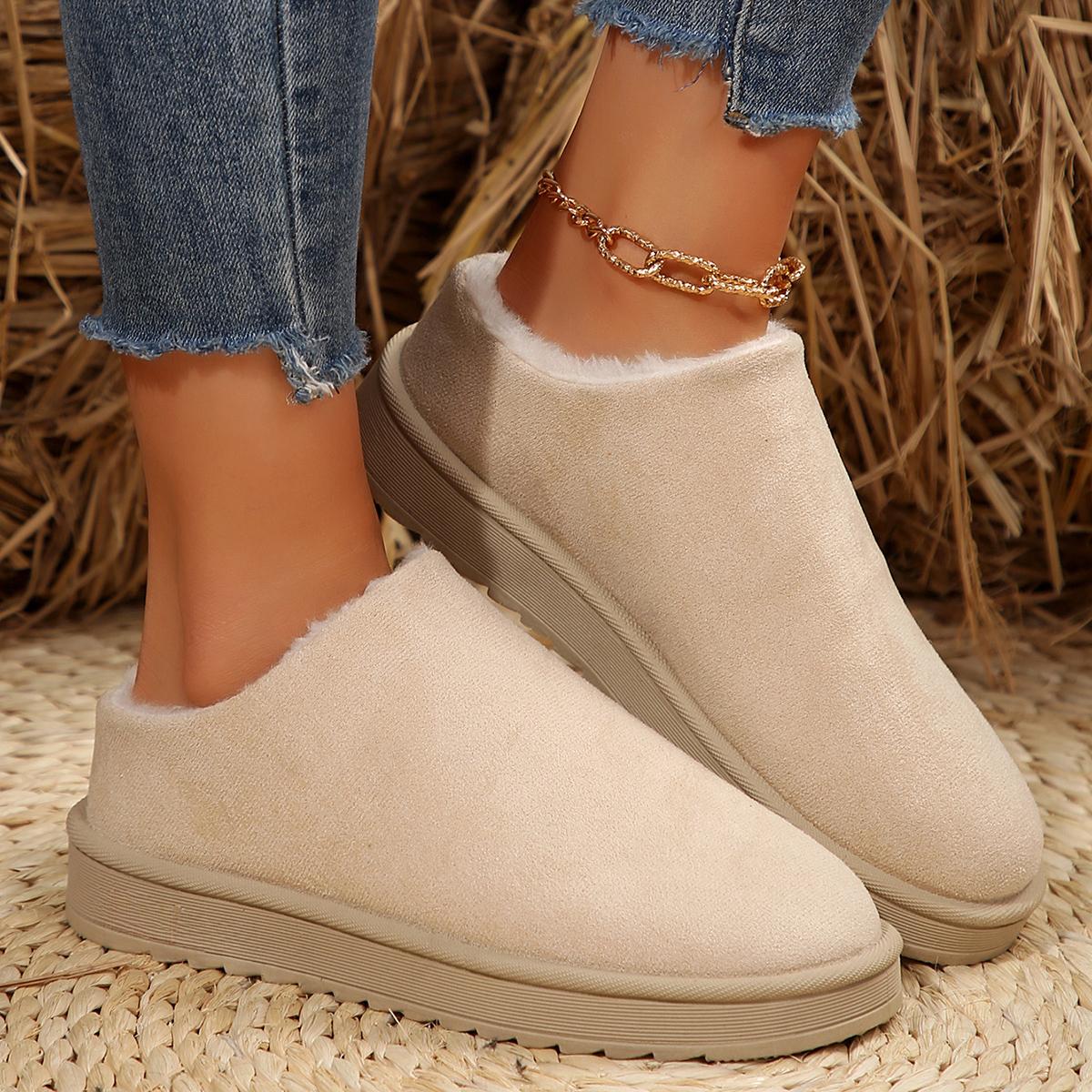 

Зимние женские сапоги из кашемира, теплые, толстые подошвы, без каблука, покрытые волосами, полутапочки из хлопка, теплые сапоги из кашемира 41 бежевый