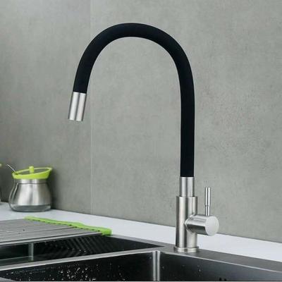 Bateria kuchenna jednouchwytowa zimnej wody, kran z silikonową rurką, stal nierdzewna, uniwersalna obrotowa bateria