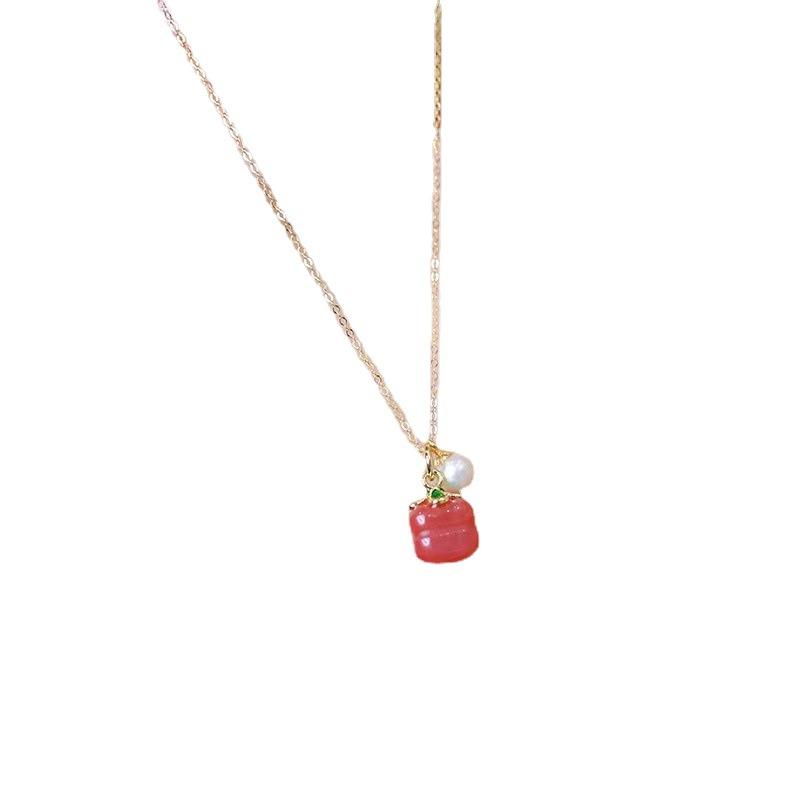 925 Silver Persimmon Ruyi Necklace, Natural South Red Agate Pearl Necklace, Female Minority Light Luxury Collar Chain, Sweater Chain