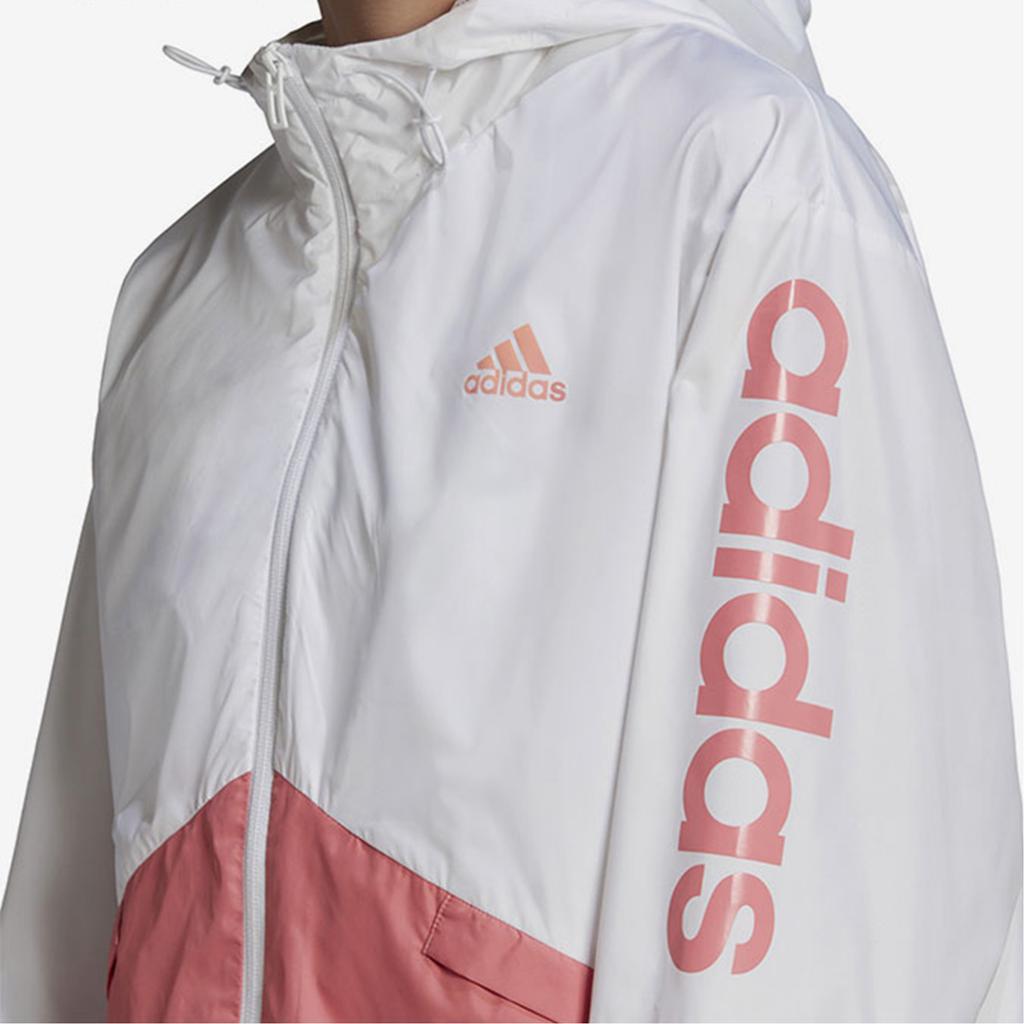 Adidas Logo Print Sports Woven Hooded Jacket Women Jackets White Pink GM5623