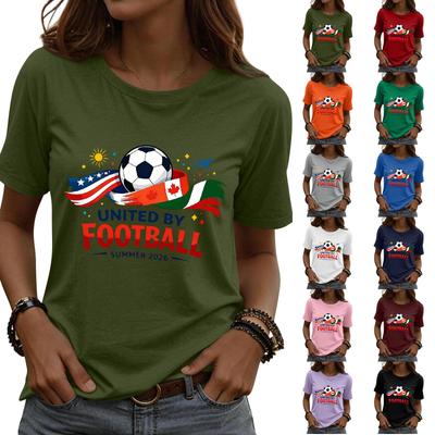 Women's Casual Short Sleeve T-Shirt Football Print Crew Neck Lightweight Summer Top Soft Fabric Comfortable Fit