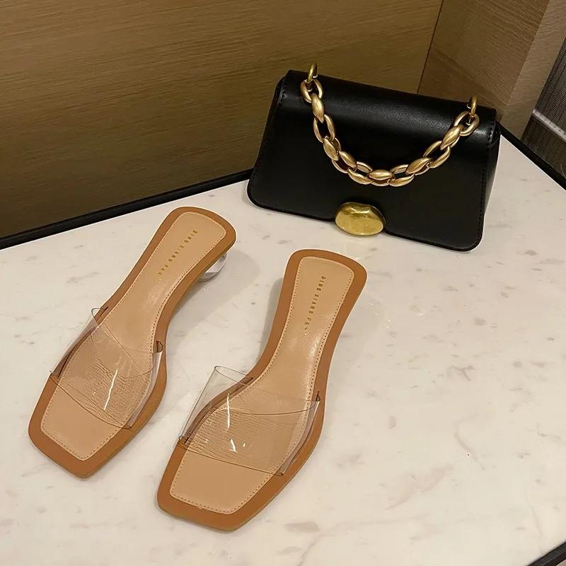 

Летние новые женские тапочки, однотонные, с каблуком-шариком, классные тапочки, простые тапочки из ПВХ с открытым носком и средним каблуком 40