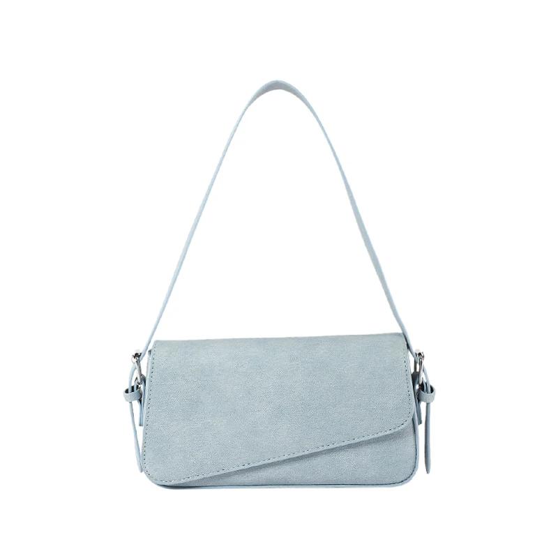 Bolso de hombro de PU con solapa sólida para mujer, botón con línea de costura, bolso para toda ocasión, bolsos de moda