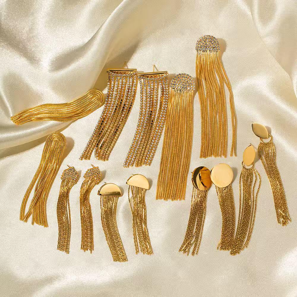 

Trendy 18k Gold-Plated Tassel Earrings: Versatile European & American Style Jewelry