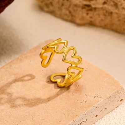 European and American Fashion Light Luxury Gold Love Stainless Steel Ring, High-end Simple Jewelry, Titanium Steel Open Ring
