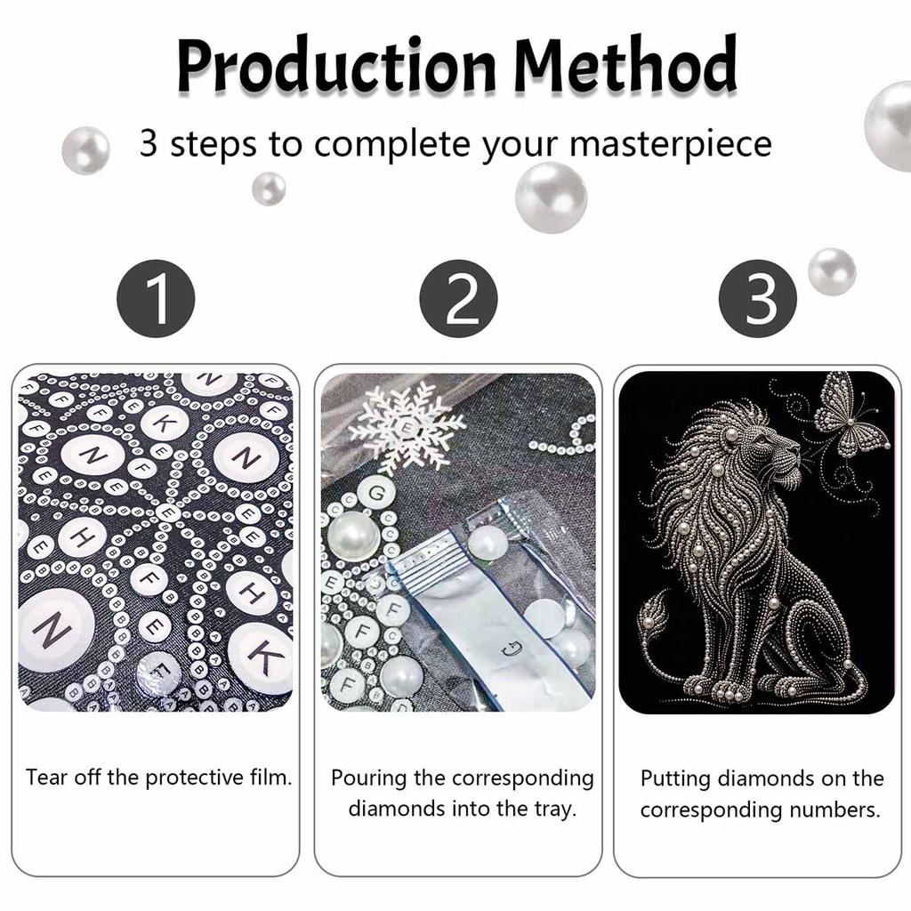 DIY Pearl Embroidery Diamond Painting Kit Majestic Lion and Butterfly Sparkling Beads Art Craft Handmade Decoration Gift for Home