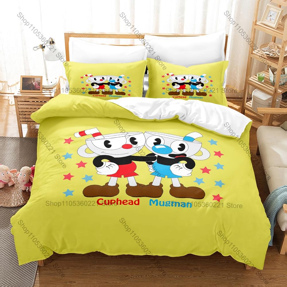 Fajny Klasyczny Run And Gun Cuphead Merch Zestaw Poszew na Kołdrę 1 Poszewka na Kołdrę + 2 Poszewki na Poduszki Miękka Mikrofibra