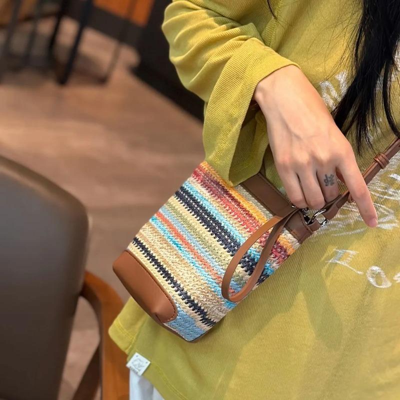 Borsa a Tracolla in Rafia e Pelle da Donna Estate 2026 - Borsa a Spalla Convertibile Trendy per Ragazza per Spiaggia e Weekend