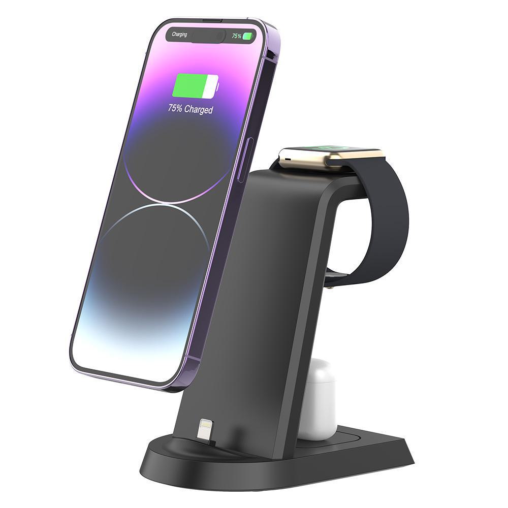 

Универсальное беспроводное зарядное устройство 3-в-1 для Apple: Быстрая зарядка для iPhone, часов и наушников чёрный