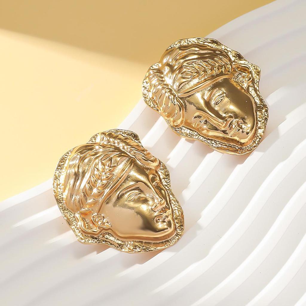 Retro European Geometric Metal Stud Earrings for Women