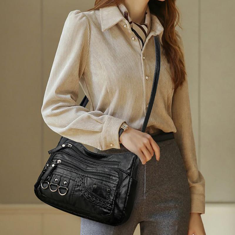 Přeshraniční módní a lehká kabelka pro ženy středního věku s velkou kapacitou, vícevrstvá kabelka přes rameno z měkké kůže s texturou