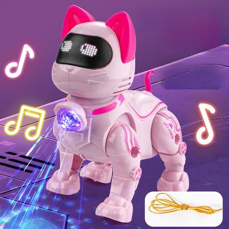 1 יחידה חתול רובוט חשמלי לילדים עם אור ומוזיקה הולך ושר רצועה צעצוע לחיות מחמד