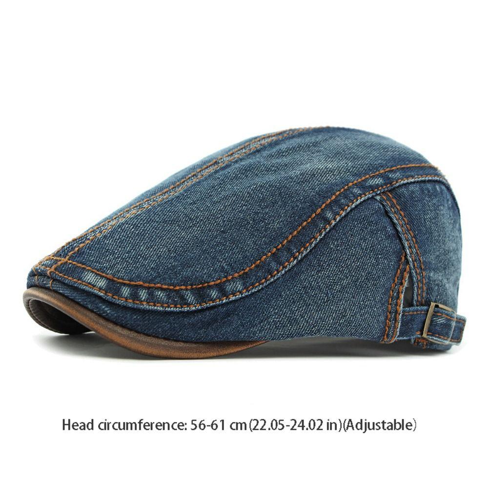 Retro Cotton Washed Denim Newsboy Caps Adjustable British Style Peaked Cap Forward Hat Solid Color Painter Beret Summer