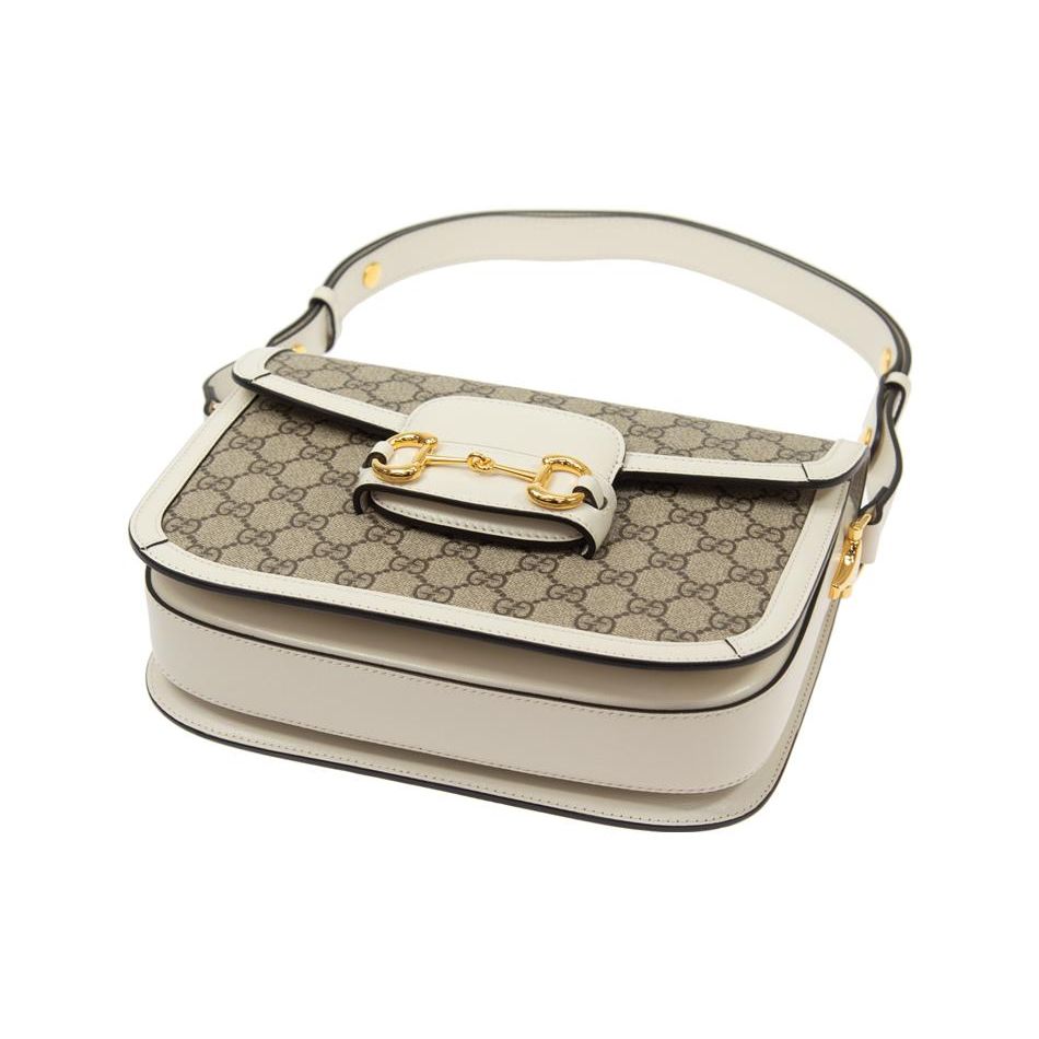 Gucci Horsebit 1955 Vintage Logo Canvas And Leather Saddle Bag Women Shoulder Bag Ebony White 602204-92TCG-9761