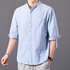 Men's Trendy Summer Cotton-Linen Stand Collar Shirt, Short-Sleeved, Loose Fit