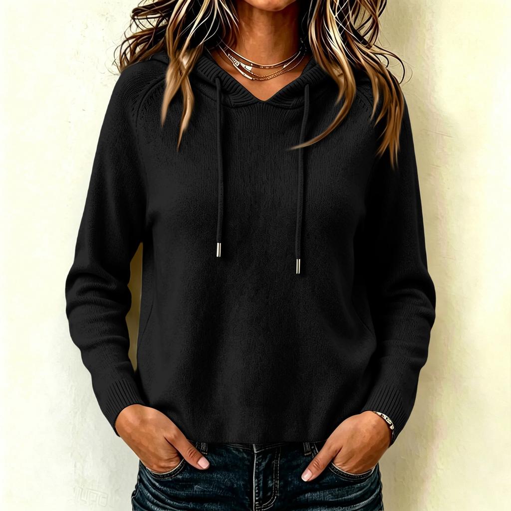 Women's Casual Loose Fit Hooded Knit Pullover Sweater for Everyday Wear