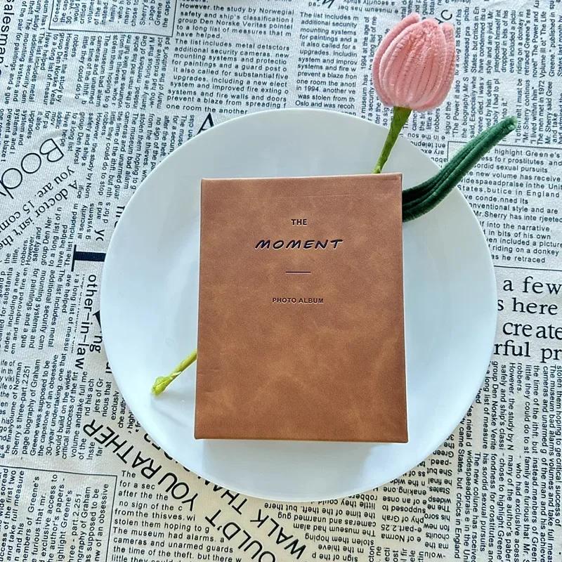 Mini Photo Album 64 Pockets 3-Inch PU Leather Cover Photo Book Commemorative Photo Insert Style Star Album Small Card Storage