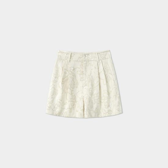 Sparkling Embroidered Sequin Bermuda Linen High-Waisted Casual Shorts Small