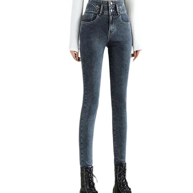 Skinny small-footed jeans women's autumn and winter new high-waisted slim-fitting black boots and pants pencil pants