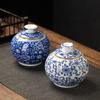 Tea Storage Jar Ceramic Household Storage Sealed Jar Retro Blue and White General Jars Coffeeware Teaware Tea Storage Porcelain