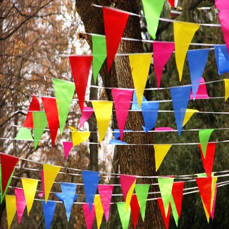 Multicolors Triangle Flags Nylon Fabric Pennant Bunting Banner Festival Outdoor Colorful Home Wedding Hanging Decor Wholesale