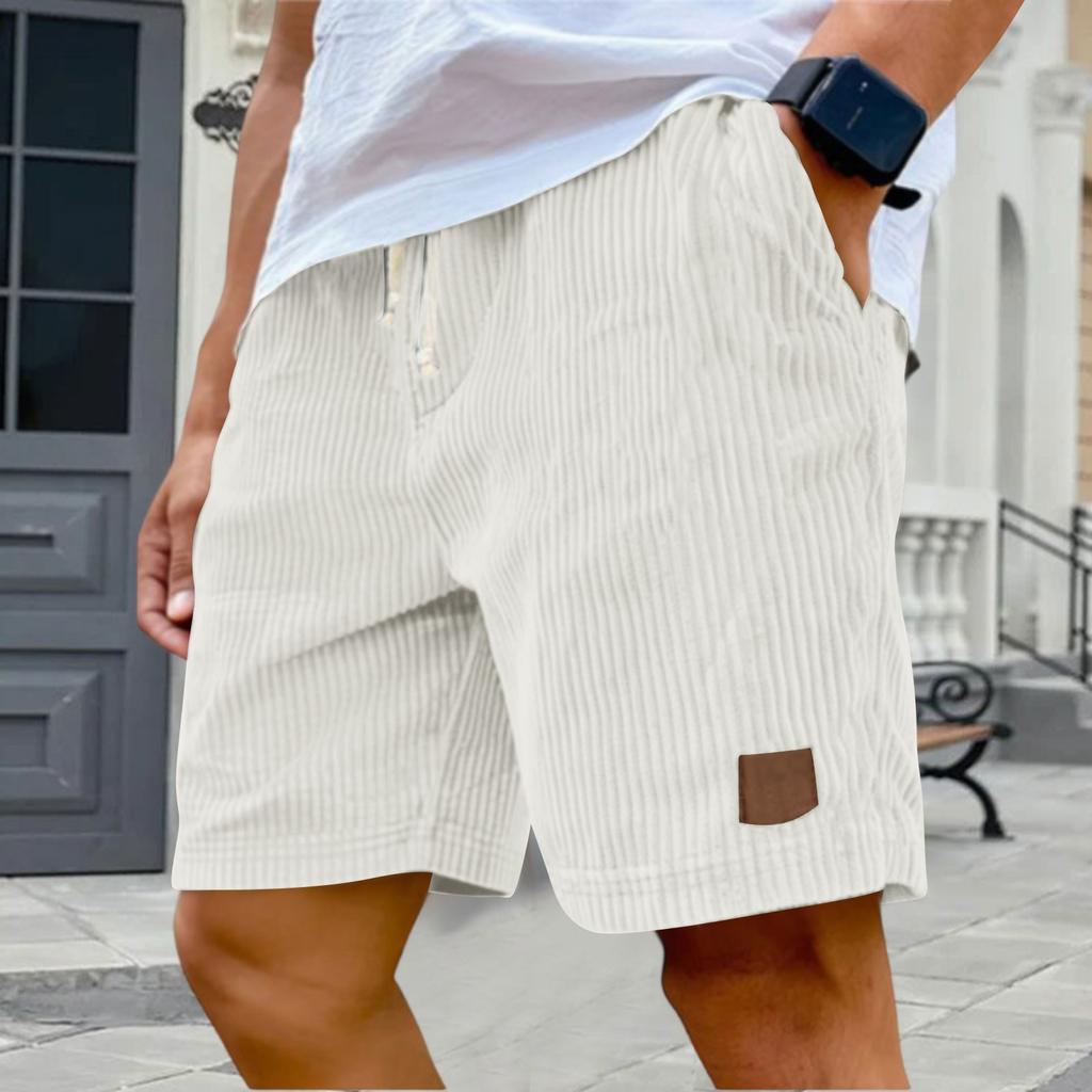 Męskie szorty casualowe - elastyczny pas, sznurek ściągający, vintage, haftowany sztruks, stylowe szorty casualowe
