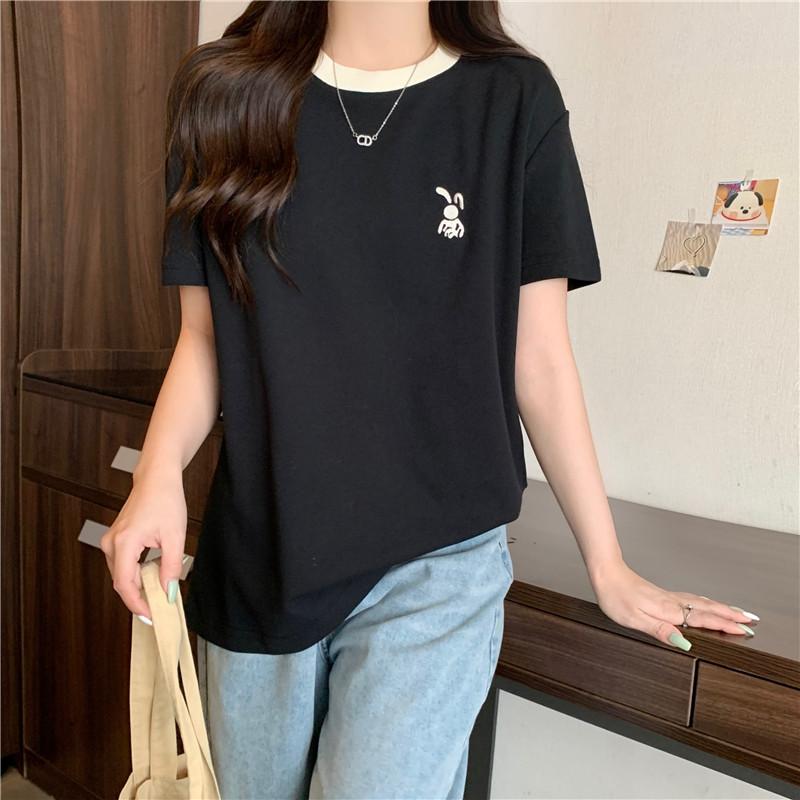 Real-life Short-sleeved T-shirt for Women In Summer New Loose and Versatile Trendy Brand Embroidered Half-sleeved Top
