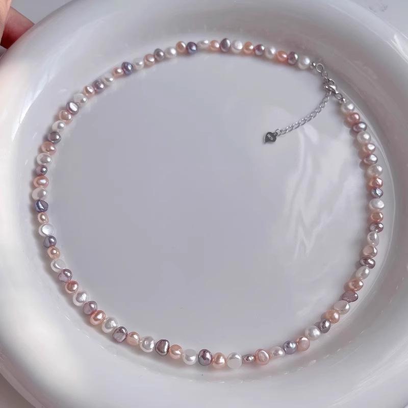 Sterling Silver Dopamine Candy Color Freshwater Baroque Pearl Women's Necklace