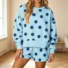 Women's Polka Dot Ribbed Long Sleeve Neck Comfortable Casual Set for Everyday Wear