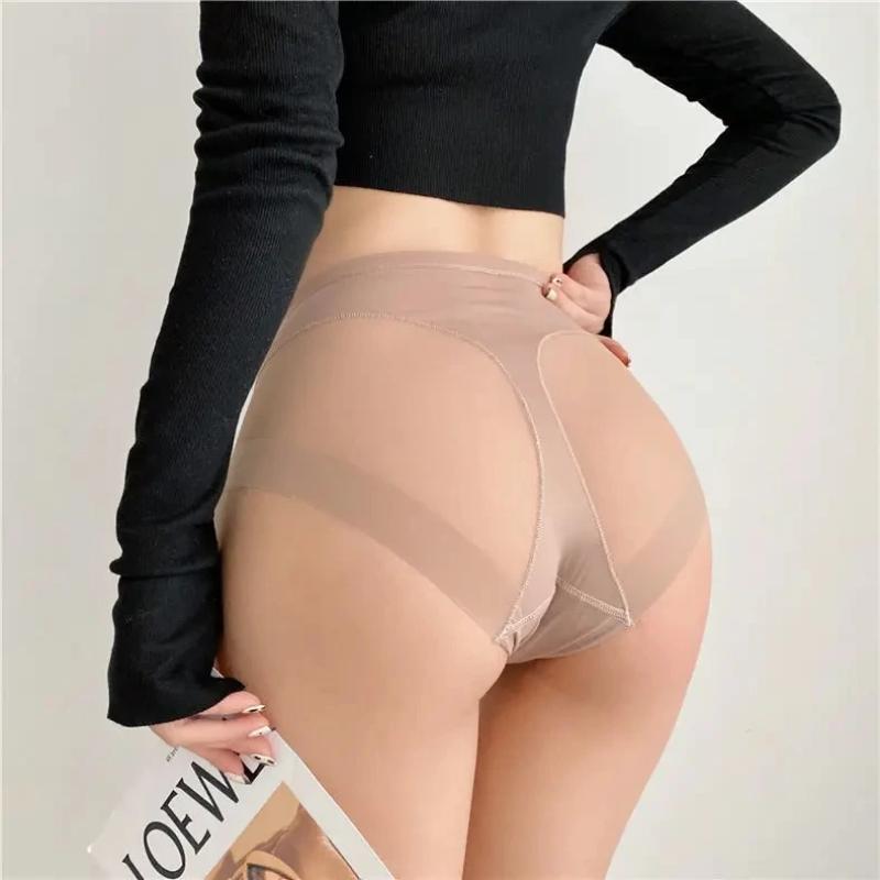 Women High Waist Briefs Seamless Panties Transparent High Elastic Tummy Control Shapewear Ice Silk Butt LifterSexy Lingerie