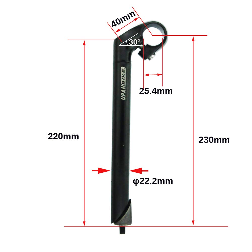 UPANBIKE Bike Aluminum Gooseneck Stem Stem, 22.2mm/25.4mm, Alloy, Shape, 40mm/80mm (40mm220mm30°, Black)