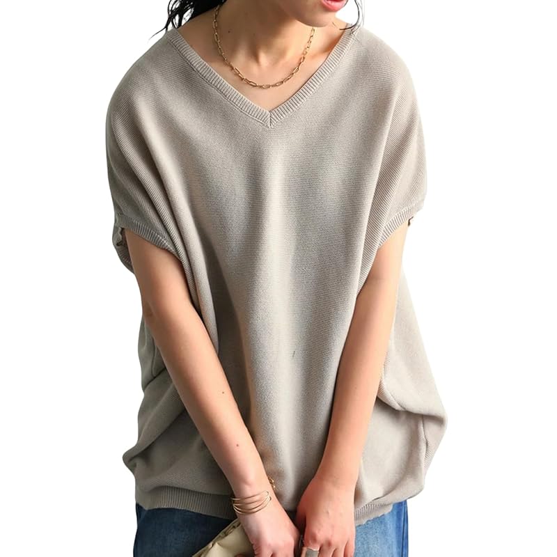

[antiqua] [Antica] dolman knit ladies tops short sleeve Plain color NA-00479 Onesize 01 ecru beige