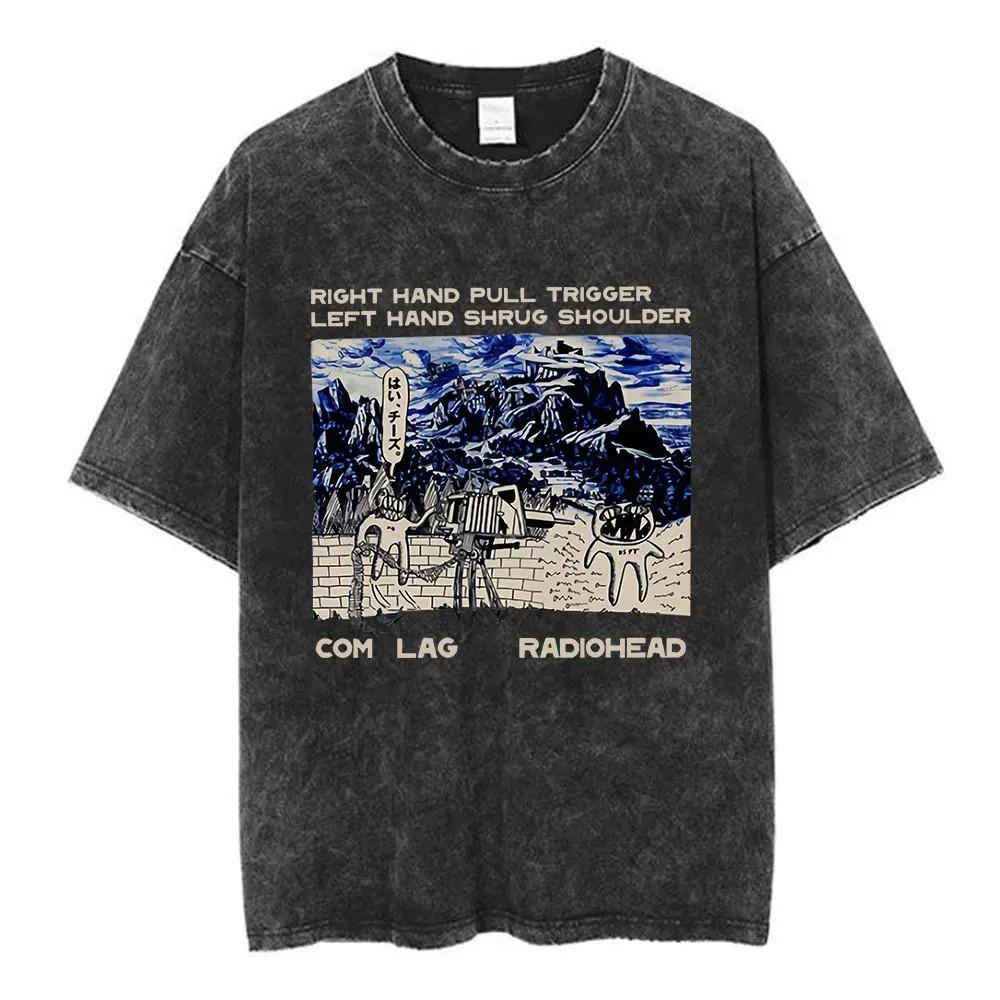T-shirt Radiohead Lavata Vintage Uomo Donna Hip Hop Cotone Maglietta Band Musicale